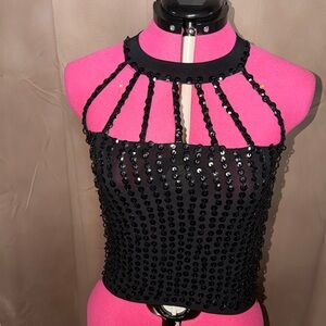 Embellished Black Sequin and Beads  Arabian Halter Crop Top